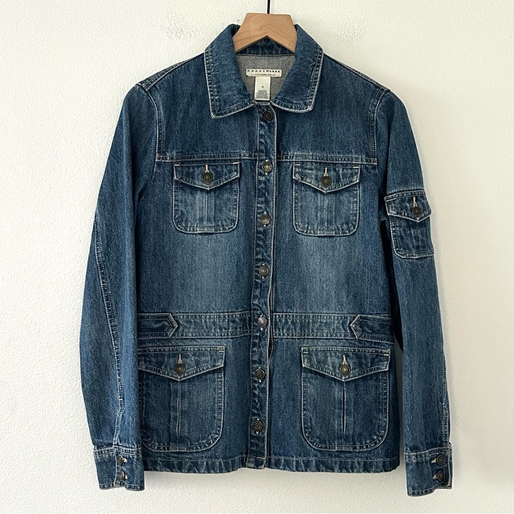 Vintage Crazy Horse 100% Cotton Denim Jacket M Blue Western Country Trucker Y2K